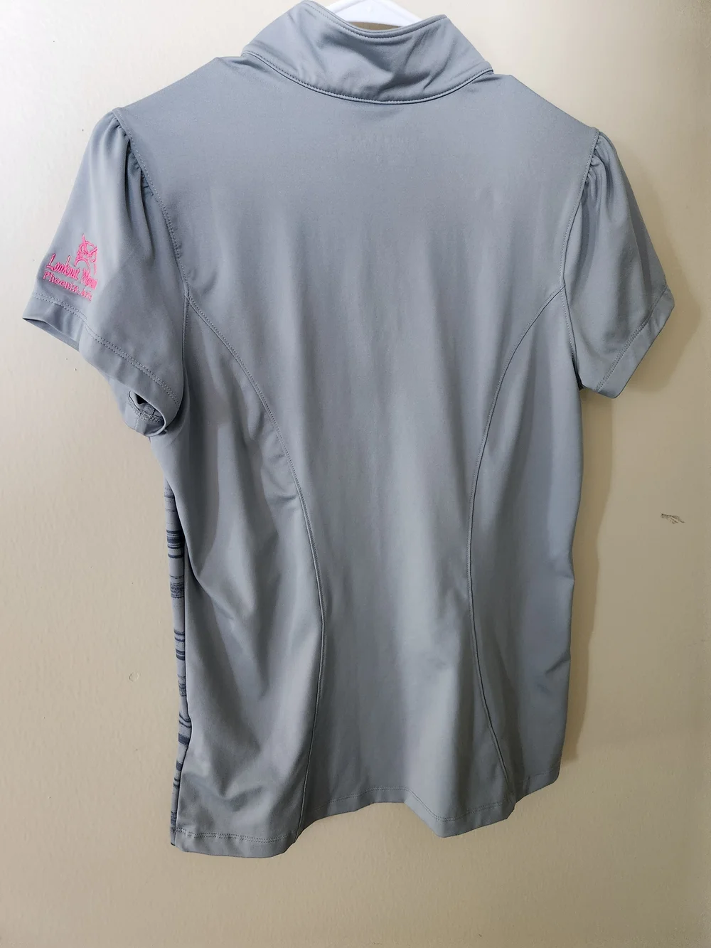 Nike Women’s Gray Stripe Short-Sleeve Golf Polo with Pink Zip